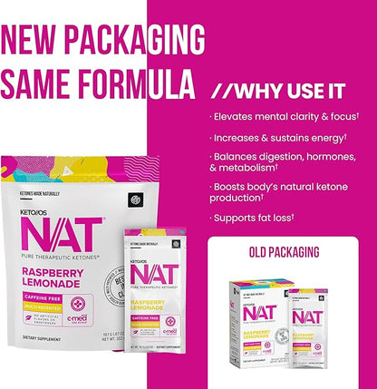 PRÜVIT Keto//OS NAT® Raspberry Lemonade Keto Supplements – Caffeine Free - Exogenous Ketones - BHB Salts Ketogenic Supplement for Workout Energy Boost for Men and Women (20 Count)