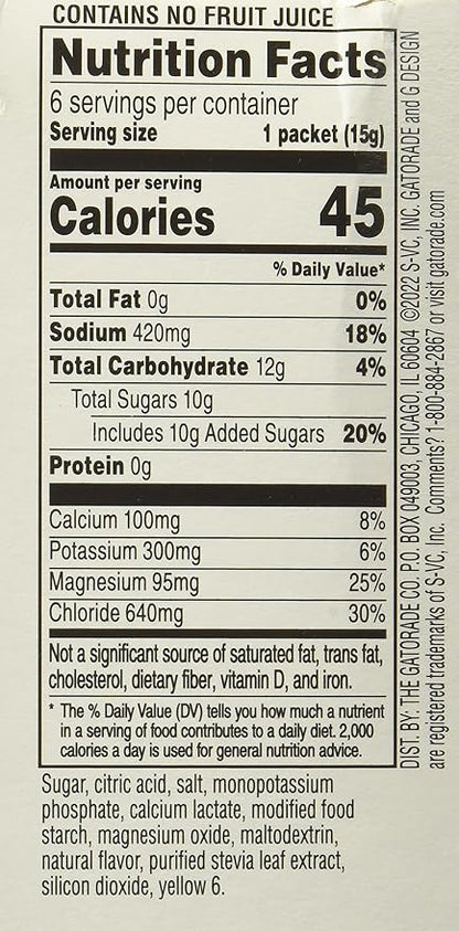 Gatorlyte Electrolyte Beverage Powder, Cherry Lime, Makes 20 Fl Oz, 3.1 ounce (Pack of 6)