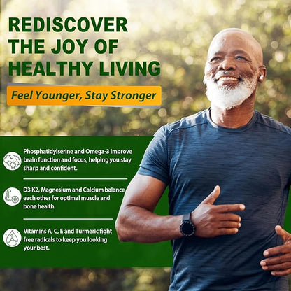 Multivitamin For Men 50 + Plus, Sugar Free Men Multivitamins Gummies w/Omega-3, Coq10, D3k2, Calcium, Magnesium, Zinc, Vitamins A, C & E, Mens Vitamins for 𝖧𝖾❤𝖱𝗍, Antioxidant, Brain, Bone, 60cts