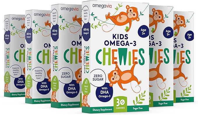 Omega 3 Gummies - Ultra-High DHA Chewable Gel Gummy - Omega 3 for Kids Supports Brain & Eye Health - Sugar-Free Natural Fruit Flavor - Kids Omega 3 Fish Oil Gummies (6 Pack)