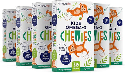 Omega 3 Gummies - Ultra-High DHA Chewable Gel Gummy - Omega 3 for Kids Supports Brain & Eye Health - Sugar-Free Natural Fruit Flavor - Kids Omega 3 Fish Oil Gummies (6 Pack)
