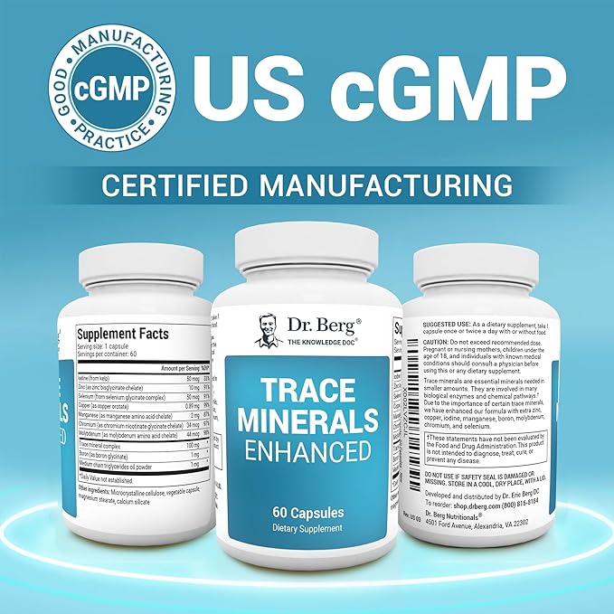 Dr. Berg Trace Minerals Enhanced Complex - Complete with 70+ Minerals Including 10 mg of Zinc - Dietary Supplement - 60 Capsules
