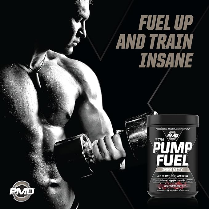 PMD Sports Ultra Pump Fuel Insanity - Pre Workout Drink Mix for Energy, Strength, Endurance, Recovery - Complex Carbohydrates and Amino Energy - Cherry Slush (30 Servings)