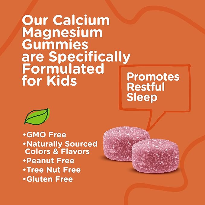 Kids Calcium Gummies + Vitamin D3 & Magnesium Citrate for Kids and Teens - Supports Bone Health, Immune Support, Energy & Muscle Function - Gluten Free, GMO Free - Tasty Chewable Fruit Flavored Gummy