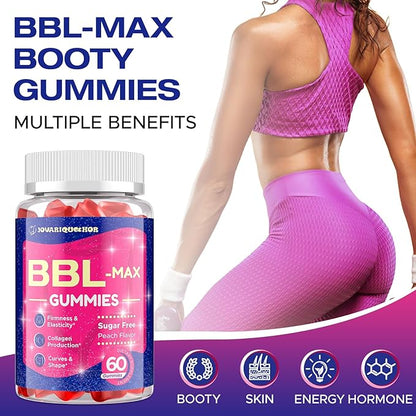 Booty Gummies for Butt Growth and HIPS - BBL Gummies for Bigger Butt - Bum Gummies with Multivitamins and Herbal Extracts for Natural Curves - Peach Flavor - 120 Gummies