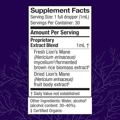 Host Defense Lion's Mane Extract - Brain Health Support Supplement - Mushroom Supplement to Support Focus & Memory Function - Immune & Nervous System Support Supplement - 1 fl oz (30 Servings)*