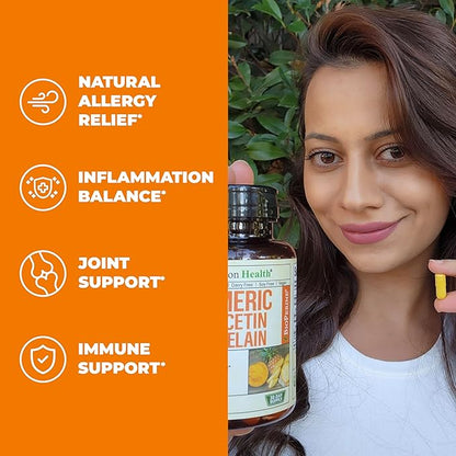 Quercetin with Bromelain Turmeric Supplement - Quercetin 500mg Capsules with Curcumin & Bromelain powder for Allergy & Joint Support. Turmeric Curcumin Bromelain Supplement. 120 Vegan Tumeric Capsules