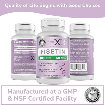 Genex Formulas Fisetin 100mg/Serving (60 Capsules) | Antioxidant That Supports Healthy Aging and Brain Wellness - Non-GMO, Gluten Free, Vegetarian - 2 Month Supply