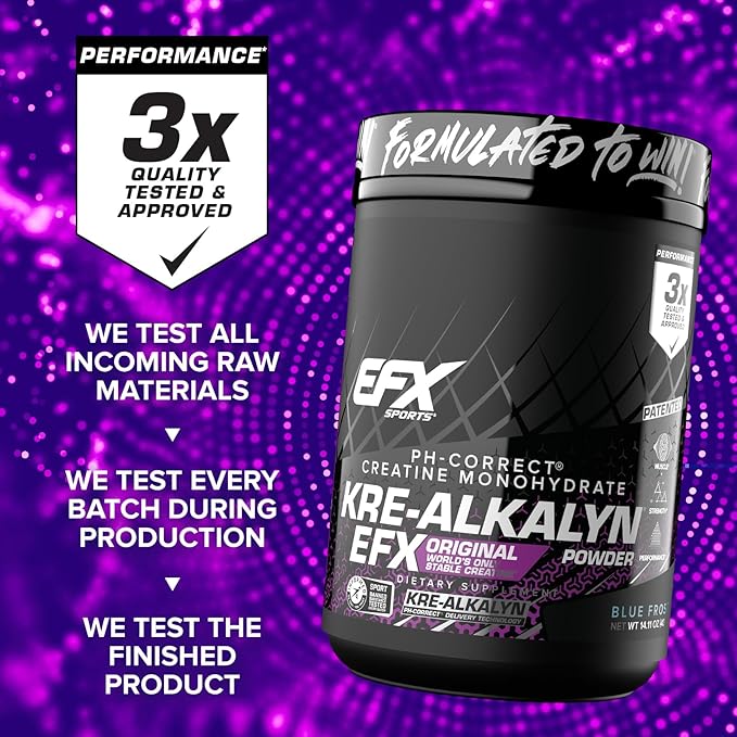 EFX Sports Kre-Alkalyn EFX Powder | pH Correct Creatine Monohydrate Powder Supplement | Strength, Muscle Growth & Performance | 200 Servings (Blue Frost)