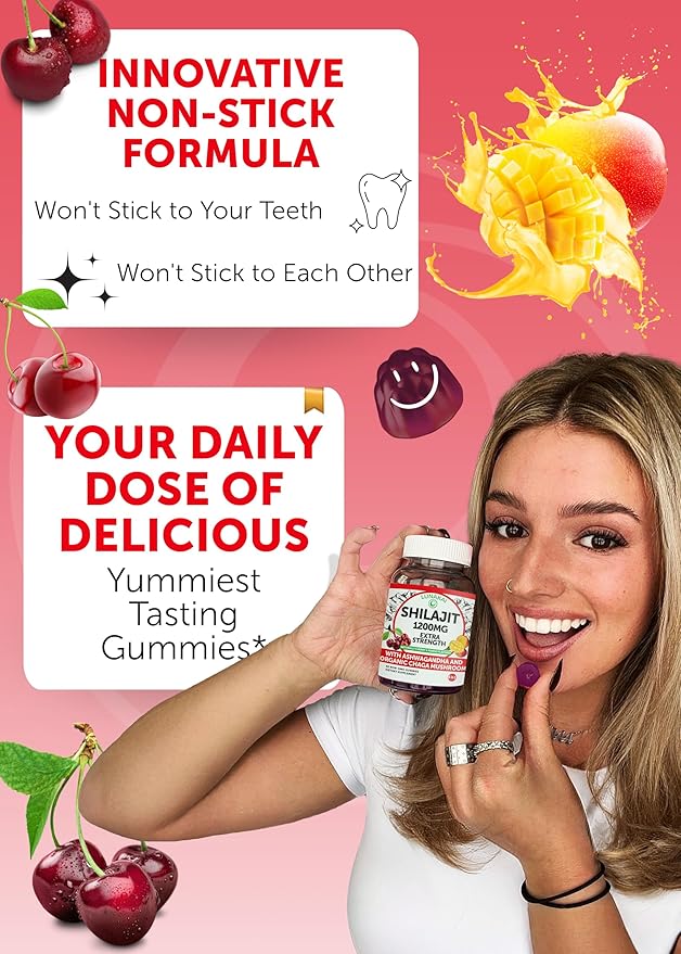 Lunakai USA Made Pure Shilajit Gummies 1200mg with Ashwagandha, Chaga, Vitamin C & D3 - Himalayan Shilajit for Men & Women, Energy & Vitality, 60ct