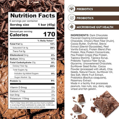Truth Bar Prebiotic & Probiotic Keto Snack Vegan Bars with Omega-3's - Synbiotic High Fiber Snacks - Low Sugar, Kosher, Gluten Free - Dark Chocolate Brownie Crunch (Pack of 12)
