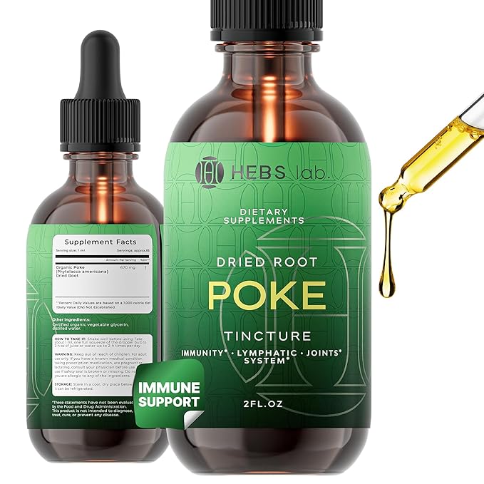 Poke Root Extract – Organic & Pure Lymphatic Drainage Drops - Immune Support Supplements & Detox Formula - Natural Muscle Relaxer & Joint Support for Athletes - Made in the USA - 2 oz