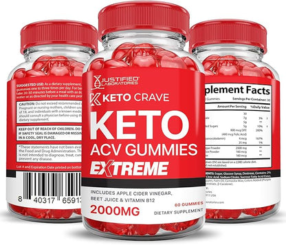 (3 Pack) Keto Crave Keto ACV Gummies Extreme 2000MG Keto Crave Keto Gummies Advanced Formula Apple Cider Vinegar with Pomegranate Beet Juice Powder B12 Vegan Non GMO 180 Gummys
