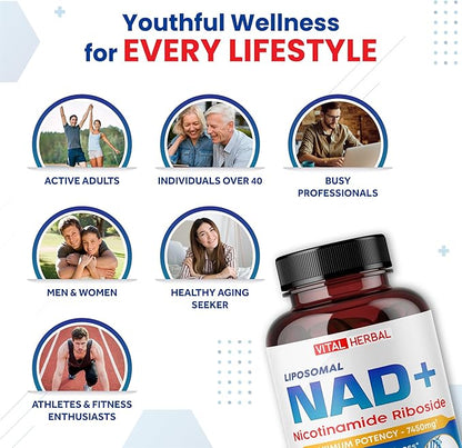Liposomal NAD+ Nicotinamide Riboside NR with Trans-Resveratrol Quercetin Bilberry Green Tea - Maximum Potency- Support Healthy Aging - Made in The USA