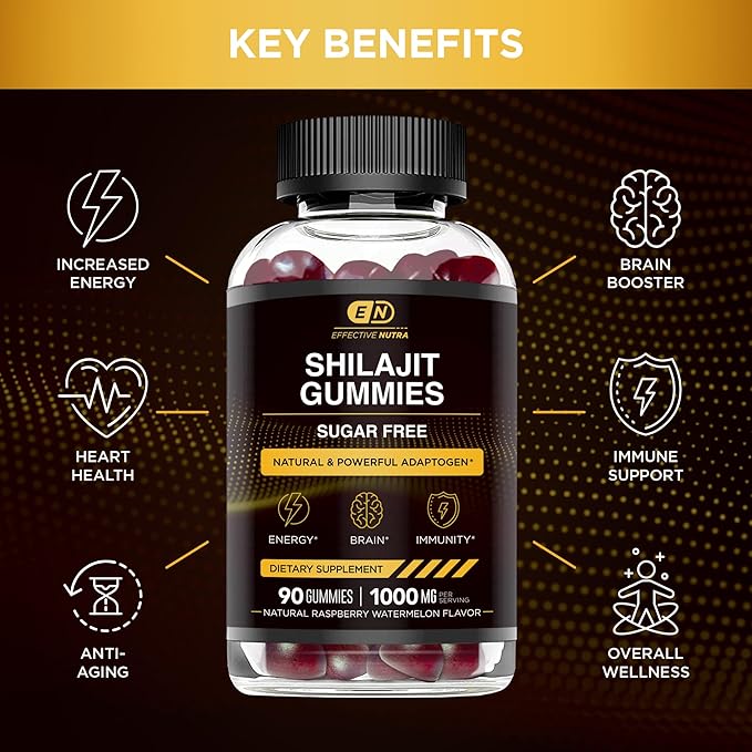 Shilajit Gummies – Pure Himalayan Shilajit for Men & Women, Energy, Brain Health, Immunity Support, Sugar-Free, 90 Gummies (45-Day Supply)
