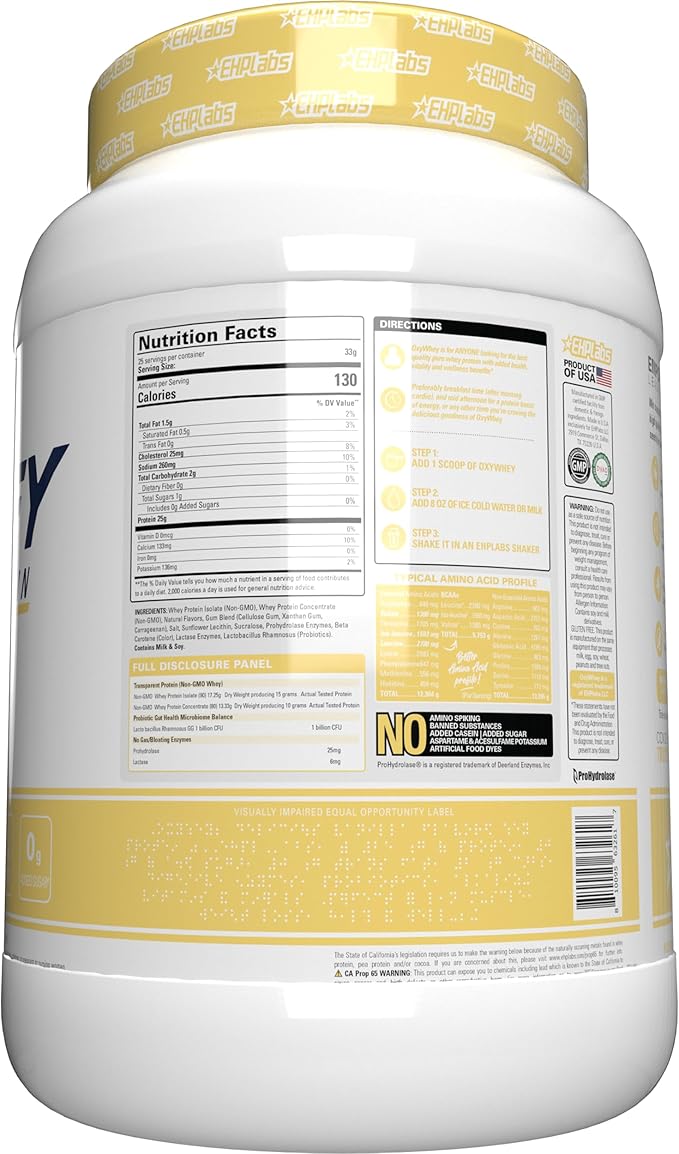 EHP Labs OxyWhey Whey Protein Isolate Powder - 25g of Whey Isolate Protein Powder, Meal Replacement Shake, Sugar Free Protein Powder - 25 Serves (Banana)