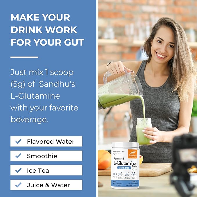 Sandhu's L-Glutamine Powder | 100 Servings, 500 Gram, 17.6 Oz., Large Size, 3 Months Supply| Made in USA | Non-GMO, Amino Acid Supplement for Muscle Support and Gut Health