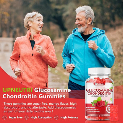 Sugar Free Glucosamine Chondroitin Gummies, Extra Strength 1500mg Glucosamine with Chondroitin MSM & Elderberry & Turmeric, Joint Support Supplement for Men & Women Joint Health