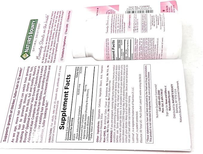 Nature's Bounty Hair Growth Supplement, 1 Per Day, Clinically Shown to Support Thicker, Fuller Hair, with Biotin, Silicon & Arginine, 90 Capsules