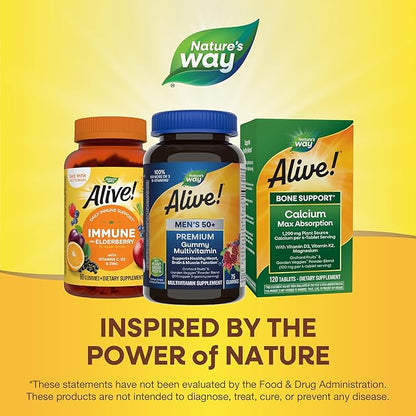 Nature’s Way Alive! Men’s 50+ Premium Gummy Multivitamin, Supports Healthy Heart, Brain & Muscle Function*, B-Vitamins, Vegetarian, Grape, Orange and Cherry Flavored, 75 Gummies (Packaging May Vary)