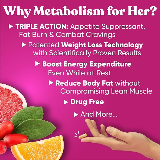 Metabolism for Her - Weight Loss Pills for Women - Appetite Suppressant, Fat Burner, Metabolism Booster - Combat Cravings & Lose Belly Fat - Berberine, Chromium Picolinate & Guarana - 120 Veg Capsules