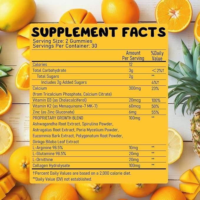 Height Growth Vitamins Supplement Gummies - Grow Taller for Teens Kids Boys Girls - Natural Height Increaser Maximizer Multivitamin