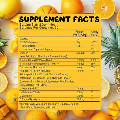 Height Growth Vitamins Supplement Gummies - Grow Taller for Teens Kids Boys Girls - Natural Height Increaser Maximizer Multivitamin