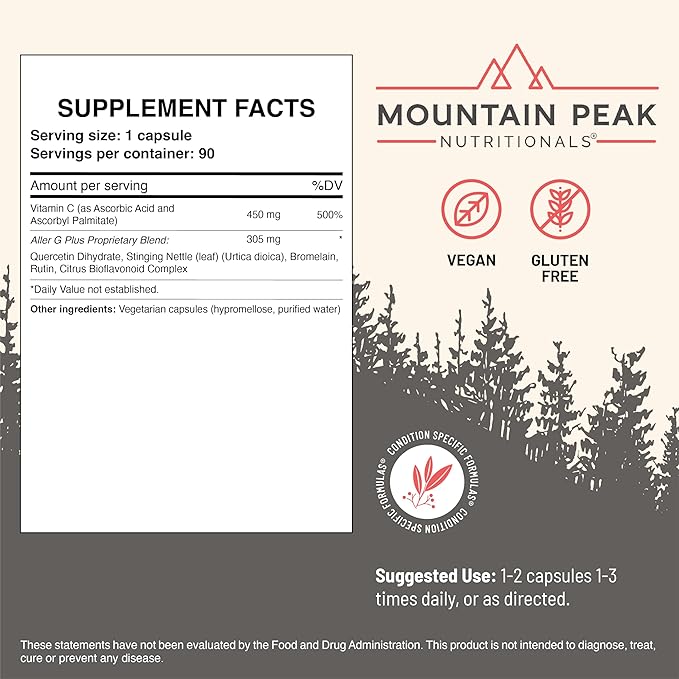 Mountain Peak Nutritionals Aller G Plus Formula - Daily Respiratory Support Supplement - Promotes Healthy Seasonal Immune Function - Hypoallergenic Dietary Supplement (90 Vegetarian Capsules)