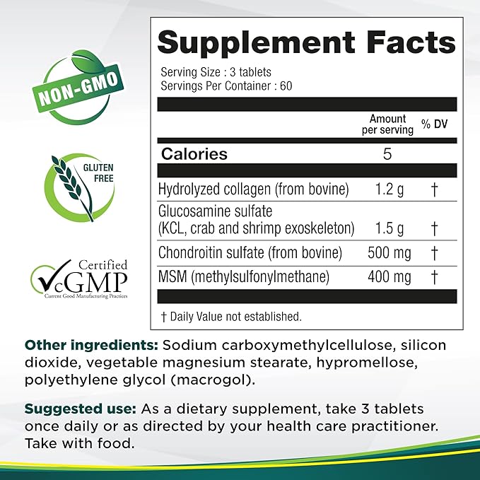 Genacol Glucosamine, Chondroitin, MSM and Collagen Joint Support Supplement for Men & Women Joint Health Patented Formula | Glucosamina Condroitina y Colageno Optimum 180 Tablets