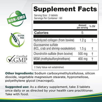 Genacol Glucosamine, Chondroitin, MSM and Collagen Joint Support Supplement for Men & Women Joint Health Patented Formula | Glucosamina Condroitina y Colageno Optimum 180 Tablets