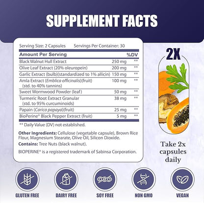 Cleanse24 - Intestinal Cleanse for Humans with Wormwood, Papaya, Black Walnut - Herbal Intestinal Cleanse, Gut Cleanse for Men & Women, 60 Capsules