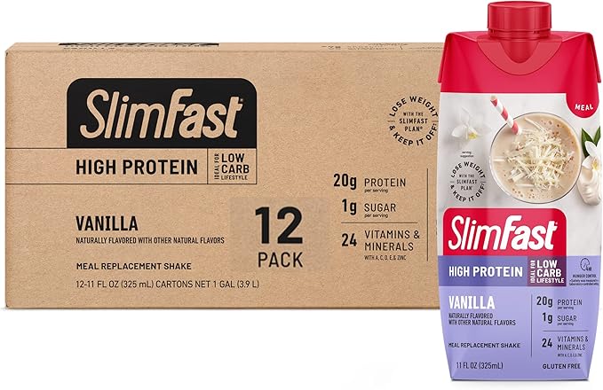 SlimFast High Protein Vanilla Bundle- 12 Count of Vanilla High Protein Meal Replacement Shakes (20g Protein) with 26 Servings of Vanilla High Protein Powder Mix (20g Protein)