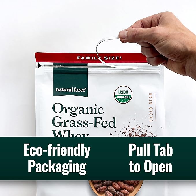 Natural Force Whey Protein Powder – Chocolate, 5 lbs – Grass Fed Organic, Pure, Keto & Paleo Friendly, Low Carb, Kosher, Non GMO – Family Size A2 Protein