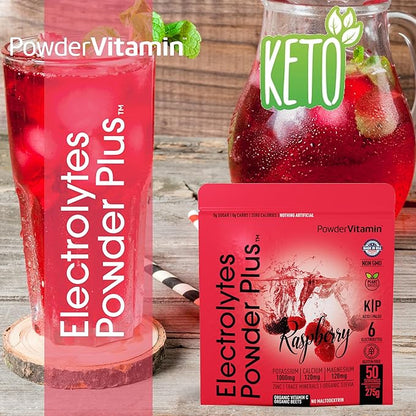 Electrolytes Powder Plus (50 Servings) Raspberry Electrolyte Powder Zero Calorie Keto, 0 Sugar, No Maltodextrin,1000mg Potassium,120mg Calcium,120mg Magnesium, Hydration Powder