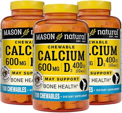MASON NATURAL Calcium 600 mg with Vitamin D3 - Supports Healthy Bones, Strengthens Muscle Function, Coffee Mocha Flavor, 100 Chewables (Pack of 3)