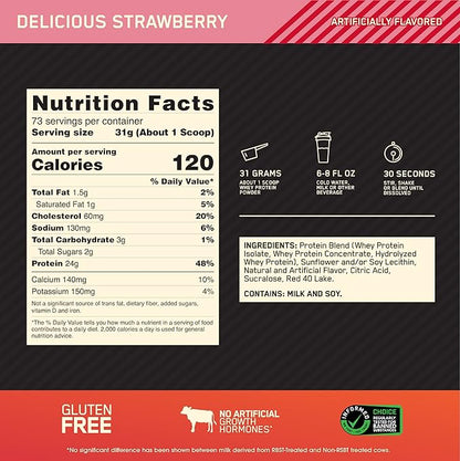 Optimum Nutrition Gold Standard 100% Whey Protein Powder, Delicious Strawberry, 5 Pound (Packaging May Vary)