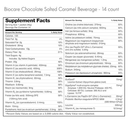 Nutritional Beverage for GLP-1 Users, Dietary Powder Drink Provides 20g Essential Protein, 26 Vitamins/Minerals, Helps Ease Nausea, Bloating, Constipation, Chocolate Salted Caramel (14 Count)