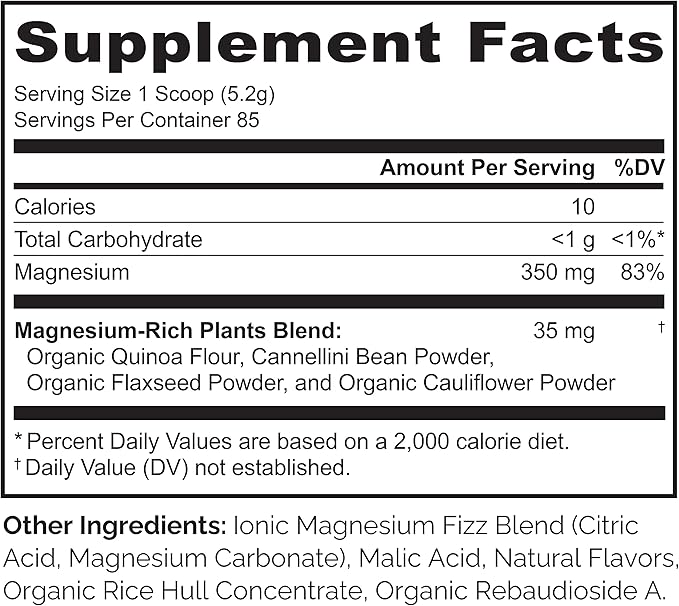 NATURELO Magnesium Powder - Whole Food Calm Magnesium Powder with Quinoa, Cauliflower, & Flaxseed for Stress Relief, Raspberry Lemon 85 Servings, 15oz