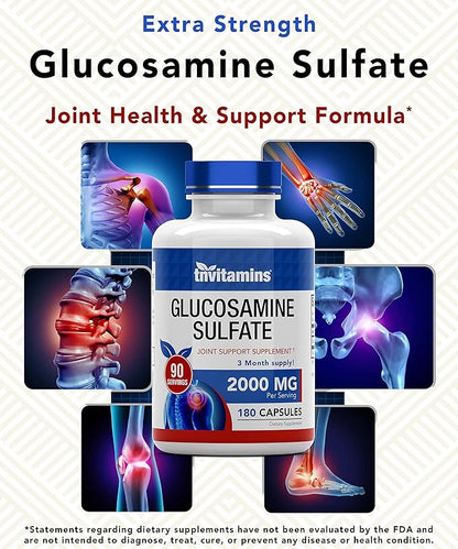 Glucosamine Sulfate Capsules 2000 MG (180 Count) | Joint Support* Supplement for Women & Men | Produced in The USA | Promotes Flexibility & Mobility