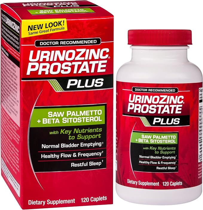 Urinozinc Prostate Plus, Saw Palmetto & Beta Sitosterol Supplement for Men, Reduce Frequent Urination (2 Month Supply, 120 Count)