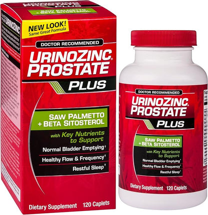 Urinozinc Prostate Plus, Saw Palmetto & Beta Sitosterol Supplement for Men, Reduce Frequent Urination (2 Month Supply, 120 Count)