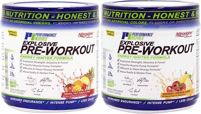 Performance Inspired Nutrition PreWorkout Powder - All Natural - G-Free & Vegan Formula - Contains Citrulline - Nitrosigine - Green Tea - Arginine - Beta Alanine - Tropical Fruit Punch - 32 Servings