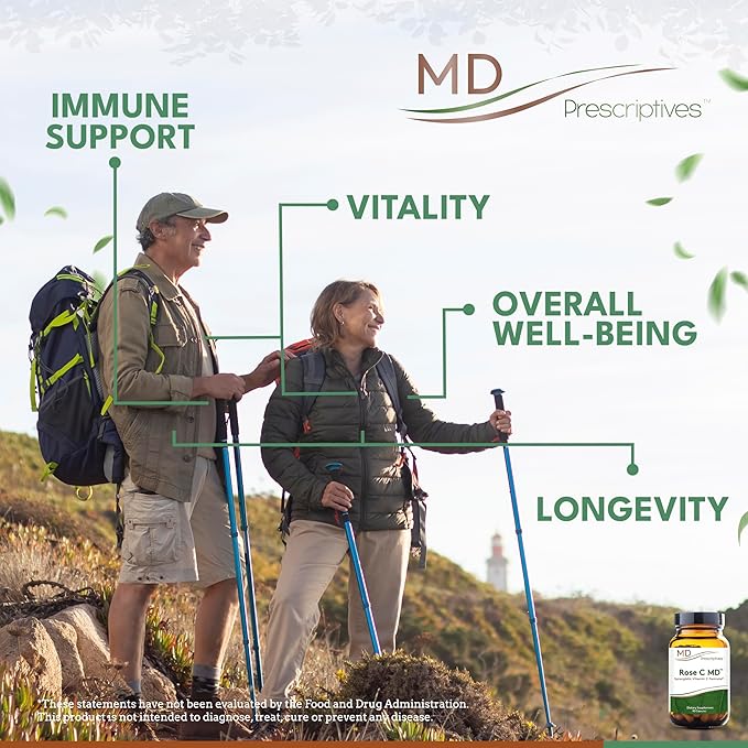 Rose C MD – Synergistic Vitamin C Dietary Supplement with Antioxidants: Rose HIPS, Ascorbic Acid & Zinc – 90 Capsules