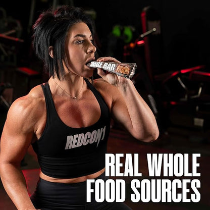 REDCON1 x Mossy Oak MRE Protein Bar, Caramel Trail Mix - 20g of Whole Food Protein + MCT Oil - Easily Digestible, Macro Balanced Low Sugar Meal Replacement Bar (12 Count)