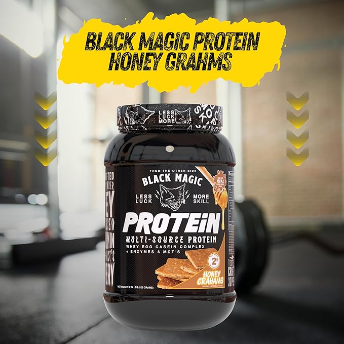 Worldwide Nutrition Bundle: Black Magic Multi-Source Protein Powder - Whey, Egg Albumin Enzymes, Micellar Casein & MCTs-Muscle Mass Gaining -Honey Grahams Flavor-2 LB & Multi Purpose Keychain