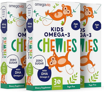 Omega 3 Gummies - Ultra-High DHA Chewable Gel Gummy - Omega 3 for Kids Supports Brain & Eye Health - Sugar-Free Natural Fruit Flavor - Kids Omega 3 Fish Oil Gummies (3 Pack)