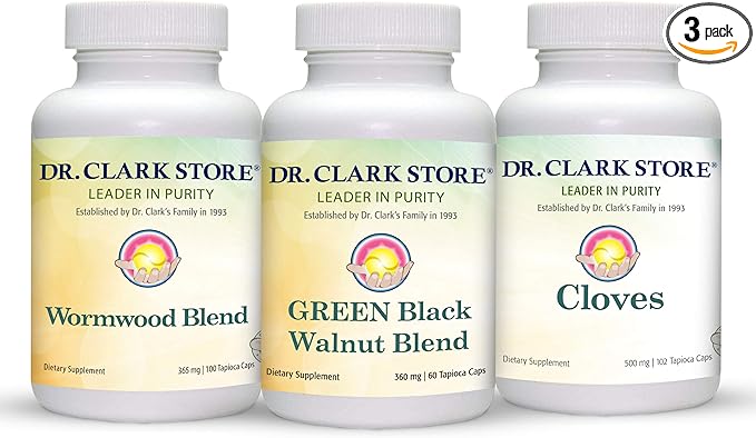 Dr. Clark Store Intestine Support & Cleanse Kit - with Freeze-Dried Green Black Walnut Hulls, Wormwood, and Cloves-Helps Maintain Optimum Intestinal Function - Vegetarian Capsules