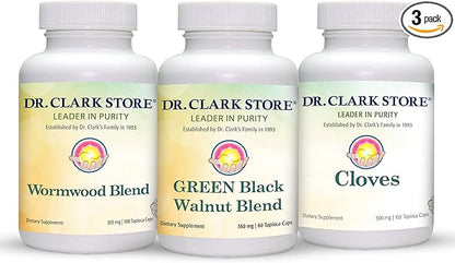 Dr. Clark Store Intestine Support & Cleanse Kit - with Freeze-Dried Green Black Walnut Hulls, Wormwood, and Cloves-Helps Maintain Optimum Intestinal Function - Vegetarian Capsules