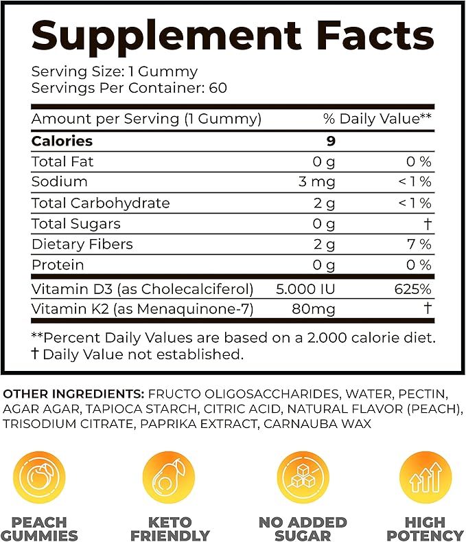 DR. MORITZ Vitamin D3 K2 Gummies 5000 IU - Sugar-Free VIT D Gummy Supplement for Immune Support & Healthy Bones * - High-Absorption, Vegan, Gluten-Free Chewable Gummies for Adults & Kids, d3 Plus k2