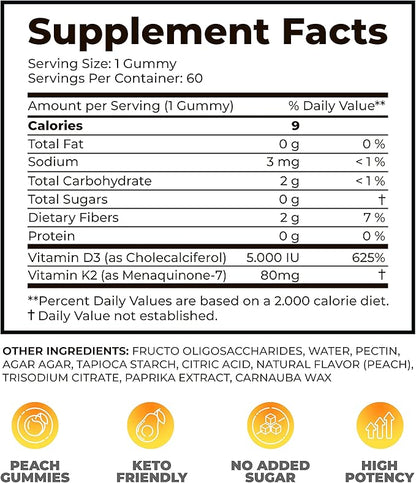 DR. MORITZ Vitamin D3 K2 Gummies 5000 IU - Sugar-Free VIT D Gummy Supplement for Immune Support & Healthy Bones * - High-Absorption, Vegan, Gluten-Free Chewable Gummies for Adults & Kids, d3 Plus k2